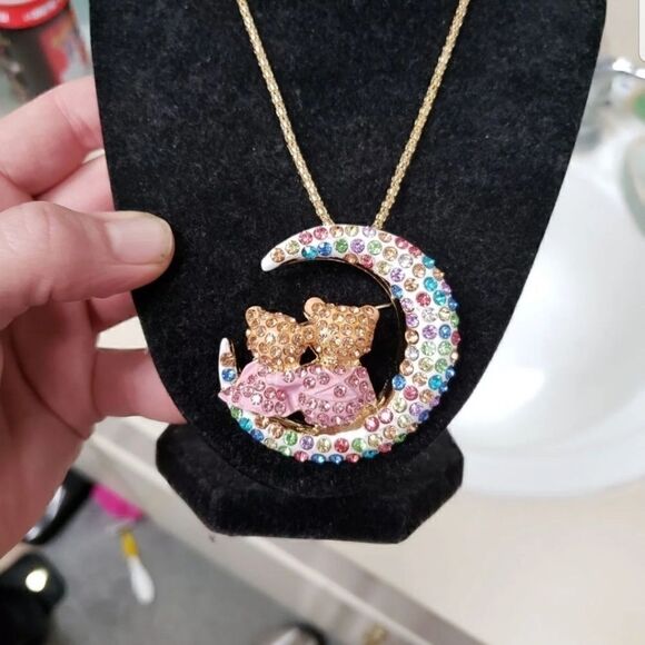 Betsey Johnson Bear & Moon Necklace - Picture 2 of 5
